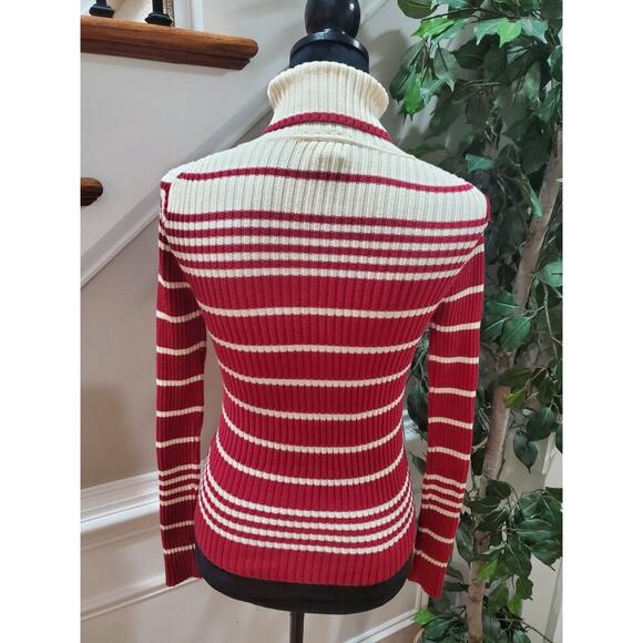 Loft Women's Red & Cream Cotton Turtle Neck Long Sleeve Pullover Knit Sweater XS - Picture 8 of 10